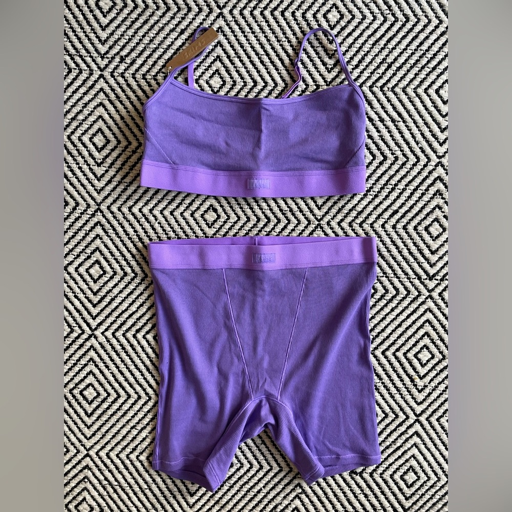 BNWT SKIMS Cotton Rib Boxer and Scoopneck Bra set in Ultraviolet (M)
